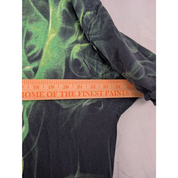 Vintage Y2K Social Media Smoke Flame Skull Graphic Tee Shirt 2XL Green Goth - Picture 7 of 8